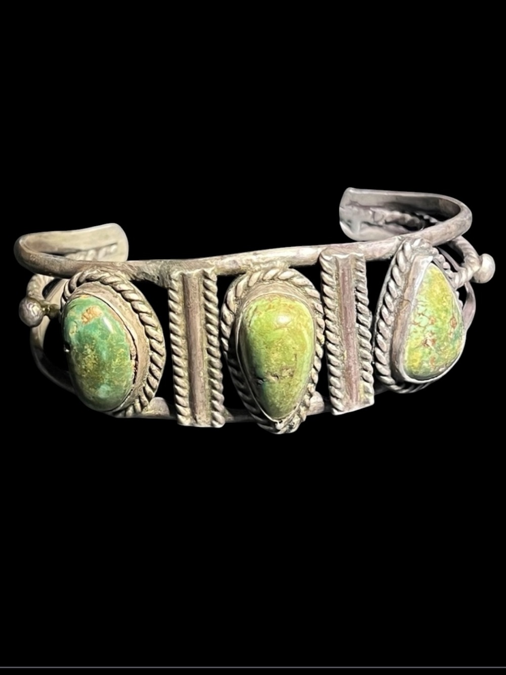 Vintage Fred Harvey Era Navajo Gaspeite Turquoise Sterling Silver Cuff Bracelet